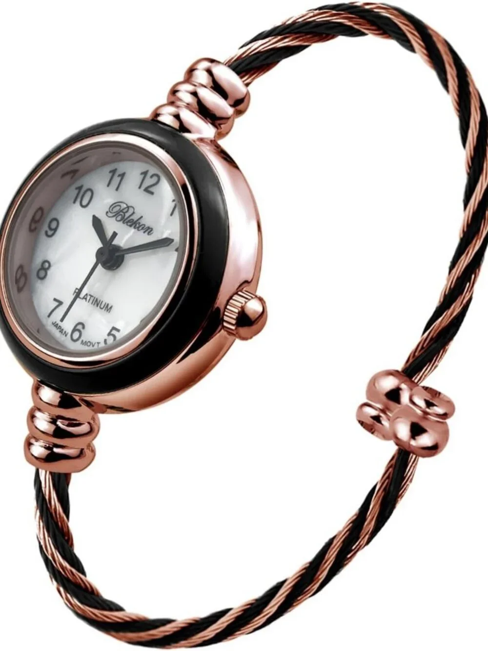 Elegant Women's Cuff Watch - Round Analog, Arabic Numbers, 23mm Case, Cable